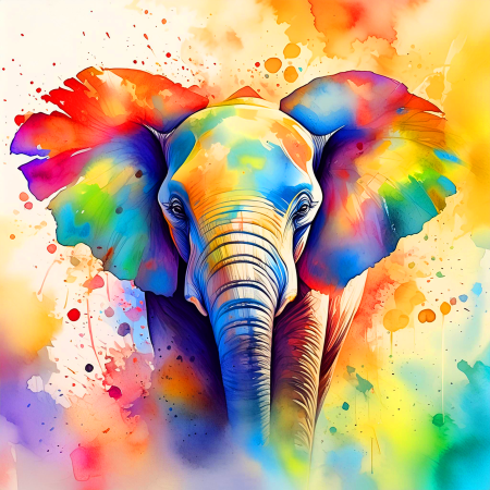 Firefly kolorowy słoń stworzony z wielokolorowych farb, rozmazane tło wokoło słonia 14054.png